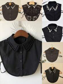 1 件女士多功能可拆卸黑白仿珍珠饰边项圈，百搭经典配饰