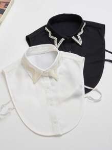 1 件女士多功能可拆卸黑白仿珍珠饰边项圈，百搭经典配饰