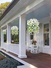 2pcs/4pcs/6pcs White Artificial Hanging Petunias White Flower, 29.52inch Plant Silk Artificial Flowers Vine Green Eucalyptus Plants Outdoor UV Protection,Flowers For Home, Hotel, Office, Wedding, Party, Garden, Porch, Farmhouse Decor, Indoor/Outdoor Use, No Container,Fake Plants For Year-Round Decoration ﻿ - Eucalyptus Morning Glory - White - View 4