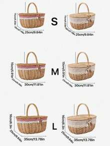 1 Pc Natural Wicker Picnic Basket - With Double Lids And Removable Linen Lining - Double Openings Design, Suitable For Camping, BBQ, Shopping, Home Storage, Home Decor, Fruit/Vegetable Storage - Decorative Edging Trim, Picnic Accessories - Multicolor - View 2