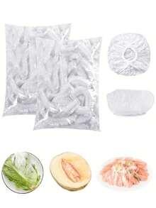 100 Pcs Disposable Food Cling Film Cover Shower Head Cover Multi-Purpose Disposable Shrink Bag Disposable Shoe Cover Thickened Kitchen Cling Film Household Refrigerator Refrigerated Food Preservation Cover Elastic Telescopic Cover