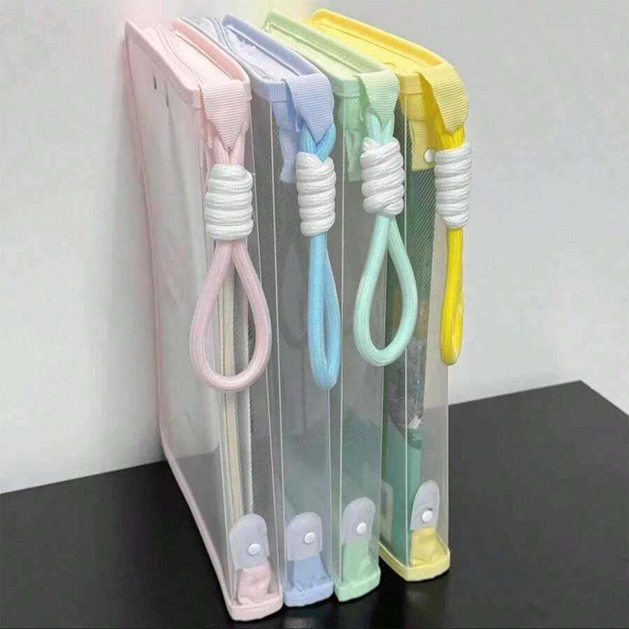 Macaron Color Transparent A4 File Bag, Large Capacity Zipper Document Bag With Handle, Waterproof Reinforced Stationery Organizer, Suitable For Students,School Supplies,Back To School