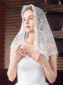 1 件女士短款单层镂空蕾丝边头巾，面纱头饰，适合婚礼、派对、摄影