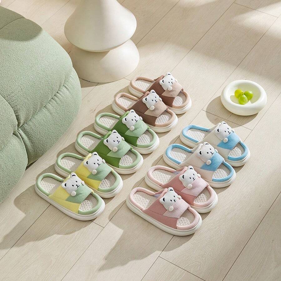 1双卡通熊亚麻拖鞋：超柔软厚实，轻便方便，居家必备