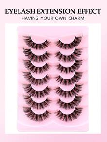 10 Pairs Full Set False Eyelashes, Russian Lashes, D Curl Fluffy Mink-Like, Cat Eye Extended, Natural Thick, Lash Extension, Travel Makeup Essential, False Lashes - Black - View 9