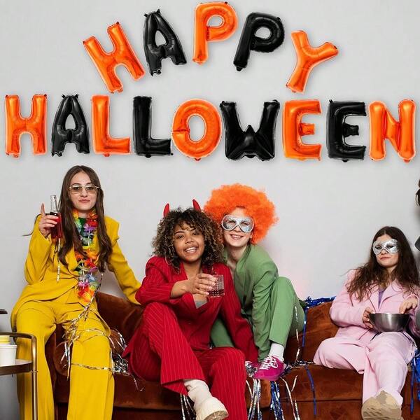 Bannière de ballons Happy Halloween de 16 pouces avec lettres métalliques, bannière de signe d'Halloween en orange et noir, kit de ballons, guirlande réutilisable pour la décoration de fête d'anniversaire (doré, argent, rose doré, orange noir)