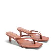 Women Comfortable Kitten Heel Thong Heeled Sandals Fashion Square Open Toe Slip On Casual Slides For Spring Summer Daily Wearing - màu nâu - Xem 9