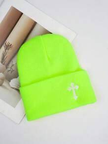 1 Peça Gorro de Malha Estilo de Rua Masculino com Bordado em Cruz, Chapéu de Malha Y2K, Sem Aba, Visual de Halloween e Outono