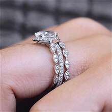 3-Piece/Set Stacked Commitment Ring Set, Couple Rings, Engagement/Wedding Eternal Rings, Valentine's Day, Mother's Day, Christmas Gifts, Eye-Catching Accessories For Parties And Banquets, Daily Casual Jewelry - White - View 3