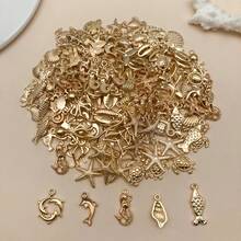 Randomly Mix 20/50/100 Pieces Of Alloy Exquisite Conch, Fish Tail, Seahorse, Pie Star, And Ocean Series Charms Pendants Accessories, Suitable For DIY Necklace, Earring, Keychain Jewelry Production As Fashionable Accessories. - KC Gold - View 7