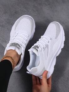女士透气运动鞋，休闲系带户外鞋，舒适低帮鞋 - 白色 - 查看 2