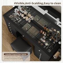 FUSOU 13 Drawers Vanity Desk, Makeup Vanity With Power Outlet, Vanity Table With Mirror And 13 LED Bulbs, 3 Color Lighting Modes, Glass Top, Dressing Table For Bedroom - 查看 5