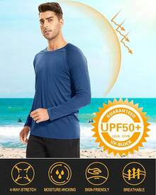 Men's Long Sleeve Shirts UPF 50+ UV Sun Protection Athletic Shirts For Hiking Running Workout Rash Guard-2025 - Blue Grey - View 8