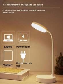 USB 可充电 LED 台灯、台灯、LED 护眼台灯、USB 线供电阅读灯、无限可调光装饰夜灯，三级亮度可调，可在白色/中性色/暖光模式之间切换，并具有小夜灯功能，保护眼睛，非常适合家庭办公室阅读和学习 - 三色光 - 查看 7
