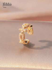 Hihho 1 pieza Pendientes tipo abrazadera de cobre con diseño retro y multicapa de circonita cúbica de moda para mujeres - Amarillo Oro - Ver 7