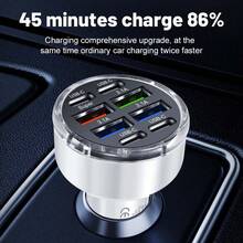 1个150W 8口车载充电器，支持PD/QC3.0快充，USB-C接口，兼容 16/15/14/13/12、iPad、安卓手机、笔记本电脑等设备。这款快充适配器支持快速充电，并可同时为多台设备充电。小巧的设计方便您随时随地高效充电。这款车载快充充电器是送给家人、朋友、孩子、朋友的礼物，也适合生日、圣诞节、冬季等各种场合。此外，它也是汽车配件的理想之选。 - 白色 - 查看 9