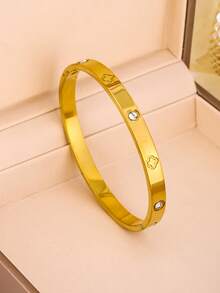 3 Peças Bracelete de Unha Folheado a Ouro 18K em Aço Inoxidável com Trevo de Quatro Folhas, Adequado para Festa, Uso Diário, Estilo Europeu e Americano, Personalizado, Generoso, Pulseira de Zircônia Cúbica de Luxo, Conjunto de Joias de Casamento, Presente para Meninas, Mulheres, Parentes, Amigos, Casamento Lindo, Aniversário, Dia dos Namorados, Mãe, Dia das Mães