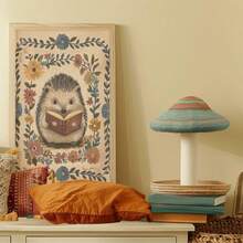 1 件无框刺猬阅读数码艺术印刷品，复古书籍和手绘野花，暖土色调，异想天开的乡村风格海报，爱书人礼物，儿童房装饰，乡村宿舍返校墙面艺术，时髦海报卧室装饰，家居装饰墙面印刷品装饰 - 彩色 - 查看 4