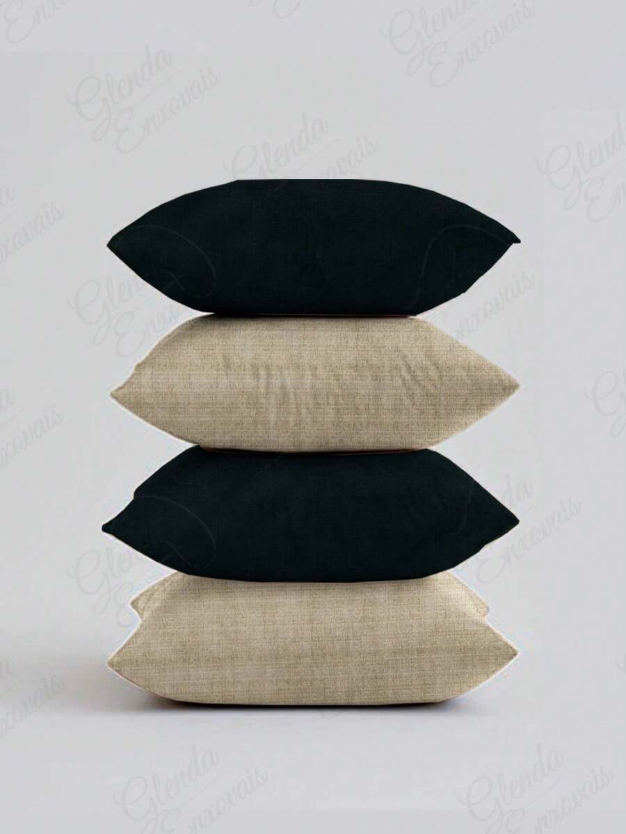 (4 Units) 45x45 Cushion Covers – 2 Plain And 2 Printed – Assorted Colors - AL - Black-beige - View 1