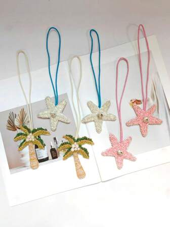1 pieza Colgante decorativo hecho a mano con estrella de mar y árbol de coco de perlas falsas, accesorio DIY para bolso, accesorio para mujer, accesorios de playa, artículos esenciales de vacaciones, decoración de bolso de playa y mochila, cuentas, cuentas incrustadas, cuentas de uñas hechas a mano
