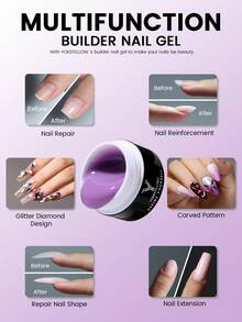 YOKEFELLOW 15克美甲延长胶，裸粉色果冻凝胶，增厚加固指甲，持久耐用，可卸除UV/LED光疗，适合女性美甲沙龙，亦可作为节日礼物，2025新款美甲 - 紫色 - 查看 6