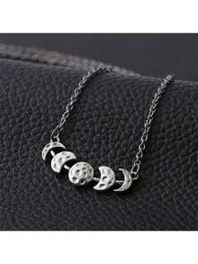 1pc Vintage Creative Lunar Eclipse Necklace, Women Fashion Jewelry Accessory - Silver - View 2
