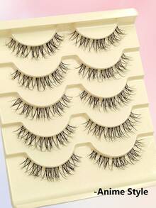 Asiteo 5 Pairs Cartoon Style False Eyelashes, Transparent Short Handle Anime Korean Makeup False Lashes - Ultra-Thin Transparent Lash Band - Anime Faux Mink Reusable False Eyelashes - 自然纖長款 - 查看 6