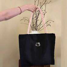 Sanrio Genuine Sanrio Hello Kitty Cute Exquisite Girl Commuting Large Capacity Tote Bag Kitty Embroidered Handbag Lightweight Underarm Hand Bag Student Bag Zipper Opening Design