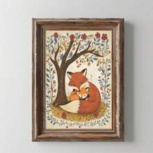 1 peça, pôster de arte popular excêntrica com estampa de raposa e filhotes, sem moldura, para impressão, charmoso para livros de histórias, decoração de berçário em tons terrosos, estampa de animais da floresta, decoração de dormitório de volta às aulas, decoração de quarto, pôsteres descolados, decoração para casa, decoração, impressões de parede