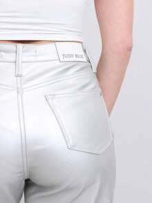 Womens Casual Straight Leg Pants Fashion Metallic Faux Leather High Waisted Trousers Glamorous Statement Bottom Wear Shiny Pearl White Perfect For Party Club Night Out Dancing Evening Wear Modern Street Style Fashion - 金屬銀 - 查看 8