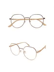 1 Pair Unisex Round Eyeglasses, Transparent Lenses, Metal Frame, Non-Prescription - Multicolor - View 8