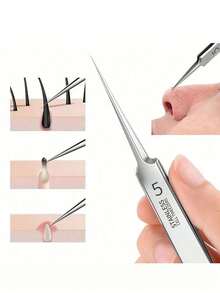 1 件超细 5 号黑头去除镊子和 1 件黑头和痤疮去除工具，面部美容和痤疮去除工具，用于皮肤护理