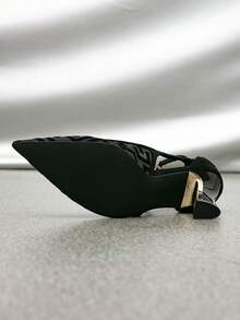 Ladies Fashion Retro Mesh Hollow Geometric Pattern Pointed Toe Thick High Heels Shoes Urban Evening Style Black Suede Stitching High Heels - Black - View 8