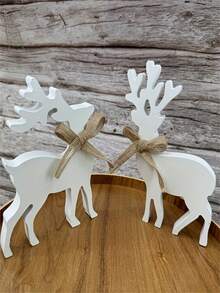 2 件装饰性驯鹿雕像 - 手工制作的木制动物主题桌面装饰，适用于节日架子、橱柜、家居展示 - 质朴的圣诞装饰，多功能，无文字标志，适用于节日、圣诞派对、万圣节装饰、节日装饰、节日装饰、派对礼物、家居装饰、有趣的圣诞派对装饰品、圣诞快乐、新年快乐、圣诞礼物、圣诞装饰 - 彩色 - 查看 6
