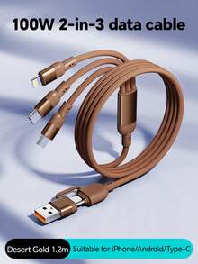 Durcord 3 合 2 100W（最大）快速充电线、USB A/Type C 转 Lightning 数据线、尼龙编织充电线、通用兼容 /Android/Type-C 和 Micro USB 设备便携式充电器兼容 便携式充电器、充电线、 充电器、通用充电器、兼容 的便携式充电器。兼容 16/15/14/13/12/11/ S24/S23/S22/S21、Vivo、兼容华为、通用高效充电适配器兼容 、Android、相机、MP3 通用适配器 Nan MFi 认证