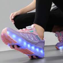 夏季 LED 灯运动轮滑鞋，适合青少年、学生、成人和情侣，时尚透气低帮运动鞋，可转换室内/室外轮滑鞋 - 粉色 - 查看 7