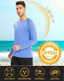 Men's Long Sleeve Shirts UPF 50+ UV Sun Protection Athletic Shirts For Hiking Running Workout Rash Guard-2025 - Light Blue - View 3