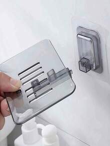 1pc Transparent Drainable Soap Holder, Punch-Free Soapbox With Traceless Adhesive Wall Mount, Suitable For Bathroom & Kitchen Home Bathroom Decor Summer