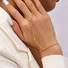 "Gold Finger Chain For Women, Unique Niche Design Hand Chain Bracelet Ring Jewelry, Minimalist Adjustable Finger Bracelet For Daily Wear And Statement Styling "
