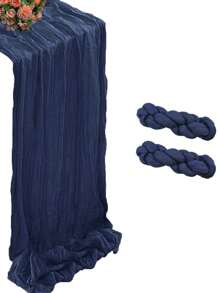 1/5/8pcs Navy Blue Pleated Table Runner, Cheesecloth Table Runner Folding Tablecloth, Festive Birthday Decor Wedding Decor Holiday Home Decor Party Room Table Decoration Dark Blue Table Cloth, Table Flag, Solid Color Table Cover, Birthday Decor Wedding Decor, New Year Decor, Party Favor