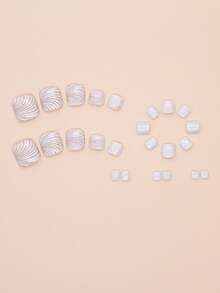 24Pcs Shiny Shell Pattern Nail Stickers, Suitable For Fingernails & Toenails, Convenient Daily Wear For Women Press On Nails Nail Supplies Nails - Multicolor - View 3