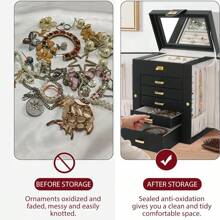 Caja de joyería de gran capacidad y multicapa de PU, organizador de tocador multifuncional, adecuado para collares, aretes, anillos, pulseras, relojes, lápices labiales, almacenamiento de cosméticos diarios, bolsa de viaje para joyas, esenciales de viaje, accesorios de viaje, bolsa de viaje, vacaciones, regreso a la escuela, cosas de la escuela, caja de joyas, organizador de joyas