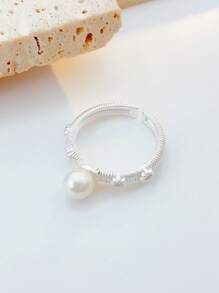 1pc Handmade Baroque Style Irregular Pearl Ring, Silver Vintage Stacking Rings For Women Everyday Wear