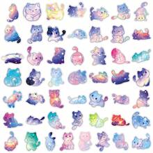 50 件梦幻水彩星空猫涂鸦原创卡通可爱装饰贴纸适用于笔记本、铅笔盒、橱柜房间装饰家居装饰墙壁装饰墙贴客厅装饰个性化贴纸趣味贴纸剪贴簿用品剪贴簿 - 彩色 - 查看 5