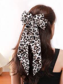 1pc Leopard Print Satin Bow Hairpin Hair Accessory Valentine's Day Valentines Hair Clips Claw Clips Hair Claws Hair Slide Hair Barrettes, Bows, Cute - White - View 5