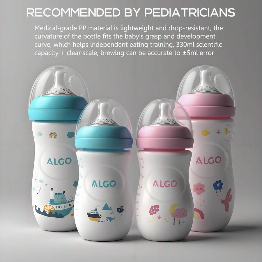 1 件 250ml/260ml/330ml PP 婴儿奶瓶，拱形防掉落易抓握，清晰的测量刻度科学喂养，柔软硅胶奶嘴，完全可拆卸，适合新生儿礼物，圣诞礼物