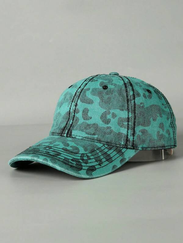 1 pieza Sombrero unisex de poliéster con estampado geométrico, gorra de moda con camuflaje, gorra de béisbol casual y versátil para exteriores, talla grande ajustable