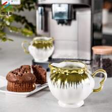 MBB 1 件 8 盎司陶瓷小奶精壶带手柄 - 精美瓷器小奶精壶 - 陶瓷奶精容器，用于咖啡牛奶酱沙拉，可微波炉和冰箱加热，白色珍珠釉或白色金边奶精杯，适用于家庭和厨房 - 彩色 - 查看 8