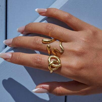 S SHOPBOHO 1pc Minimalist Wave Knot Ring Asymmetric Curved Stackable Finger Ring Sculptural Jewelry Abstract Everyday Jewelry Irregular Knot Twist Ring For Women