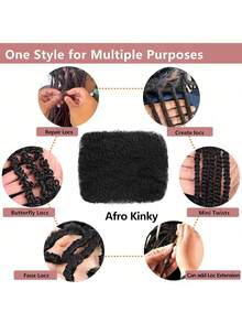 Afro Kinkys 散装真人发片，适用于脏辫接发，1 包，散装发片，黑色，巴西原生发，女士适用 - Black - 查看 10